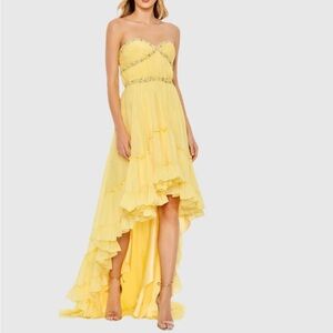 Mac Duggal Strapless Yellow Gown with Embellishments